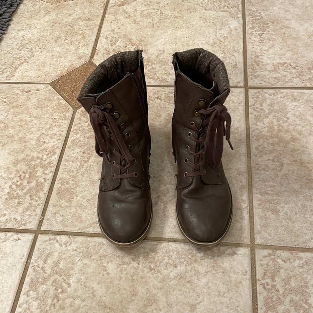 Dark brown zip up ankle boots